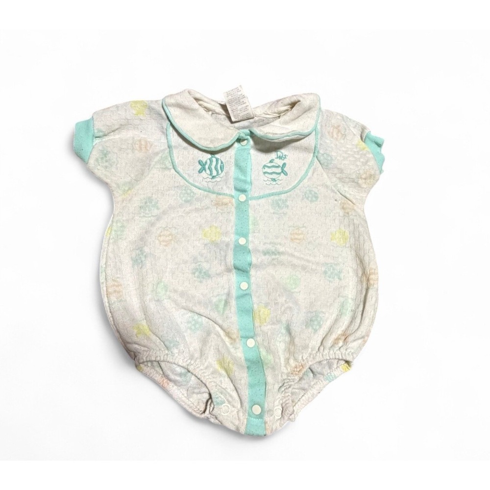 Vintage Baby Dior Terry Cloth Romper Fish Print USA 18-23 lbs Snap